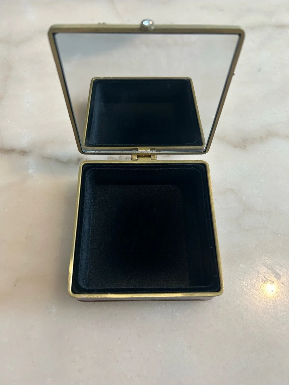 The Bombay Company Enameled Trinket Jewelry Box Mirror Velvet Interior Vintage